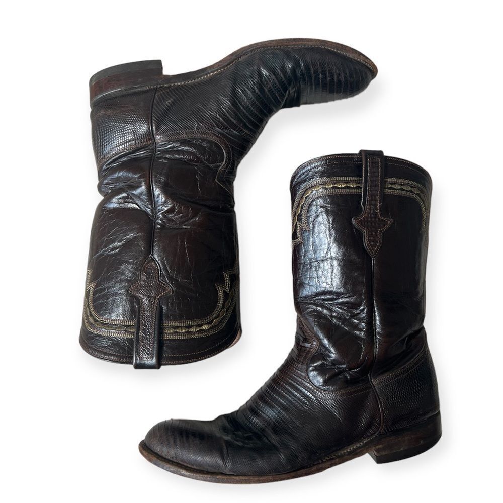 P's by Ferrini Lizard Boots, Dark Chocolate, Size 11.5 D